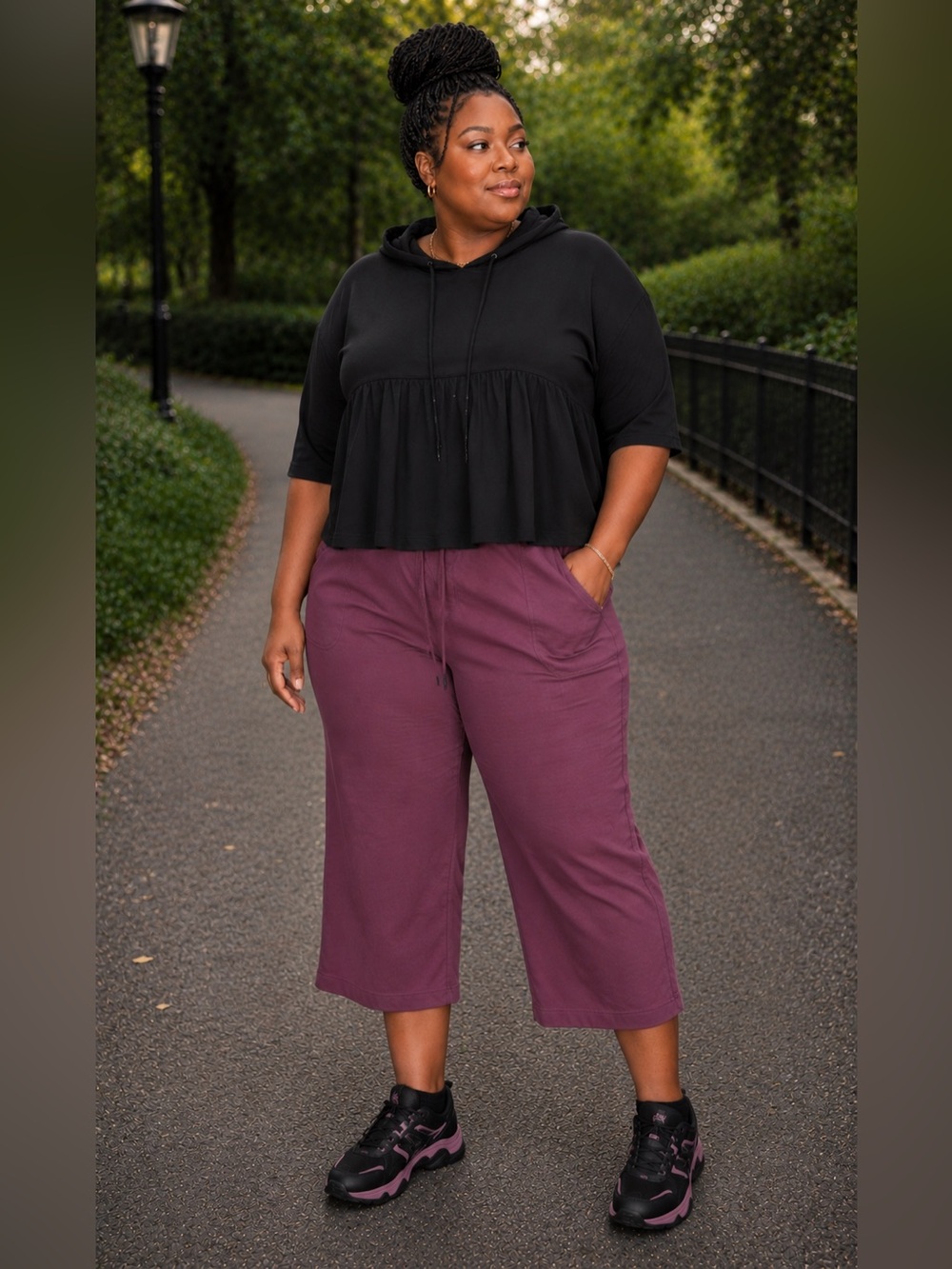 NWOT Terra & Sky Berry Mauve Knit Wide Leg Cropped Pants Size 4X (28W-30W)